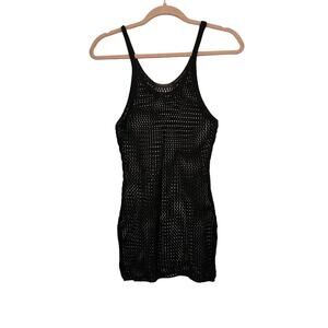Shein Black Crochet Mini Dress XS Sheer Bodycon Swim Cover Up Festival Y2K